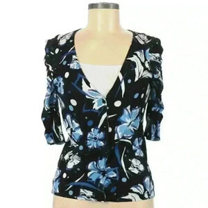 Nine West Floral V-Neck Cardigan Sweater 3/4 Sleeves Women's Size Small